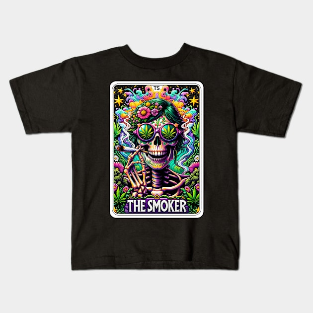 Smoker Girl Funny Skeleton Tarot Card Kids T-Shirt by Printme Darling